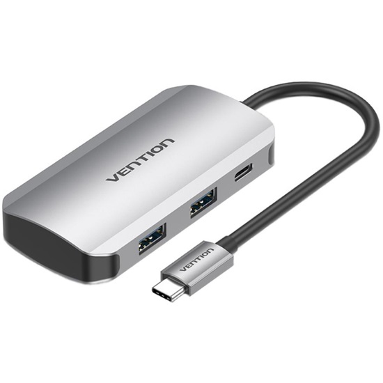 VENTION Type-C to USB 3.0x4/PD 100W Hub 0.15M Gray Aluminum Alloy Type (TNBHB) (VENTNBHB)-VENTNBHB