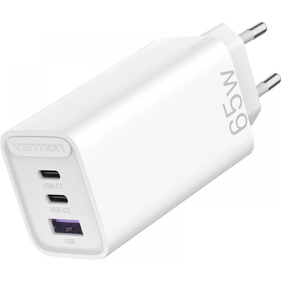 VENTION 3-Port USB (C+C+A) GaN Charger (65W/30W/30W) EU-Plug White (FEDW0-EU) (VENFEDW0-EU)-VENFEDW0-EU