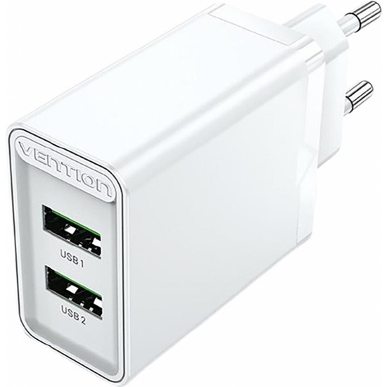 VENTION 2-Port USB (A+A) Wall Charger (18W/18W) EU White (FBAW0-EU) (VENFBAW0-EU)-VENFBAW0-EU