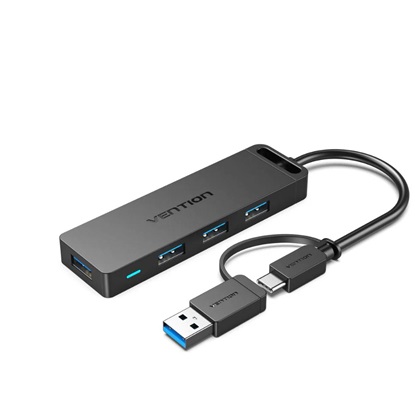 VENTION 4-Port USB 3.0 Hub with Type-C & USB 3.0 2-in-1 Interface and Power Supply 0.15M Black ABS Type (CHTBB) (VENCHTBB)-VENCHTBB