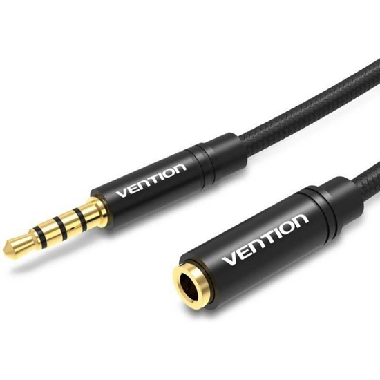 VENTION Cotton Braided 3.5mm Audio Extension Cable 1.5M Black Metal Type (BHBBG) (VENBHBBG)-VENBHBBG