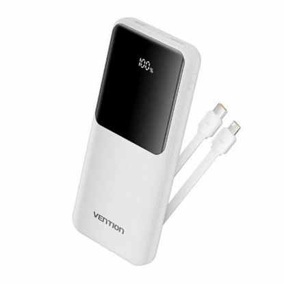 VENTION 10.000mAh Power Bank (Micro-USB + USB-C + USB-A + USB-A) with Built-In Type-C and Lightning Cables 22.5W White Led Display Type (FHOW0) (VENFHOW0)-VENFHOW0