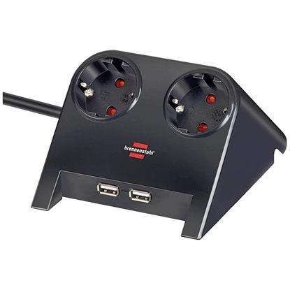 Brennenstuhl Desktop-Power USB-Charger with 2x USB-2.0 charger 2100mA 2-way socket, black polished 1.8m H05VV-F 3G1.5 (1153500222) (BNN1153500222)-BNN1153500222