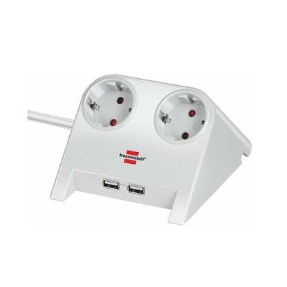 Brennenstuhl Desktop-Power USB-Charger with 2x USB-2.0 charger 2100mA 2-way socket, white polished 1.8m H05VV-F 3G1.5 (1153520222) (BNN1153520222)-BNN1153520222