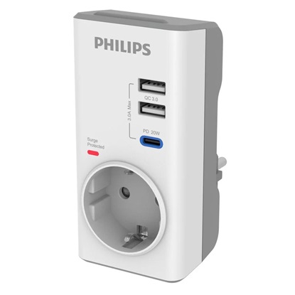 Philips Μονόπριζο Aσφαλείας USB-C/USB-A Λευκό (CHP8010W/GRS) (PHICHP8010WGRS)-PHICHP8010WGRS